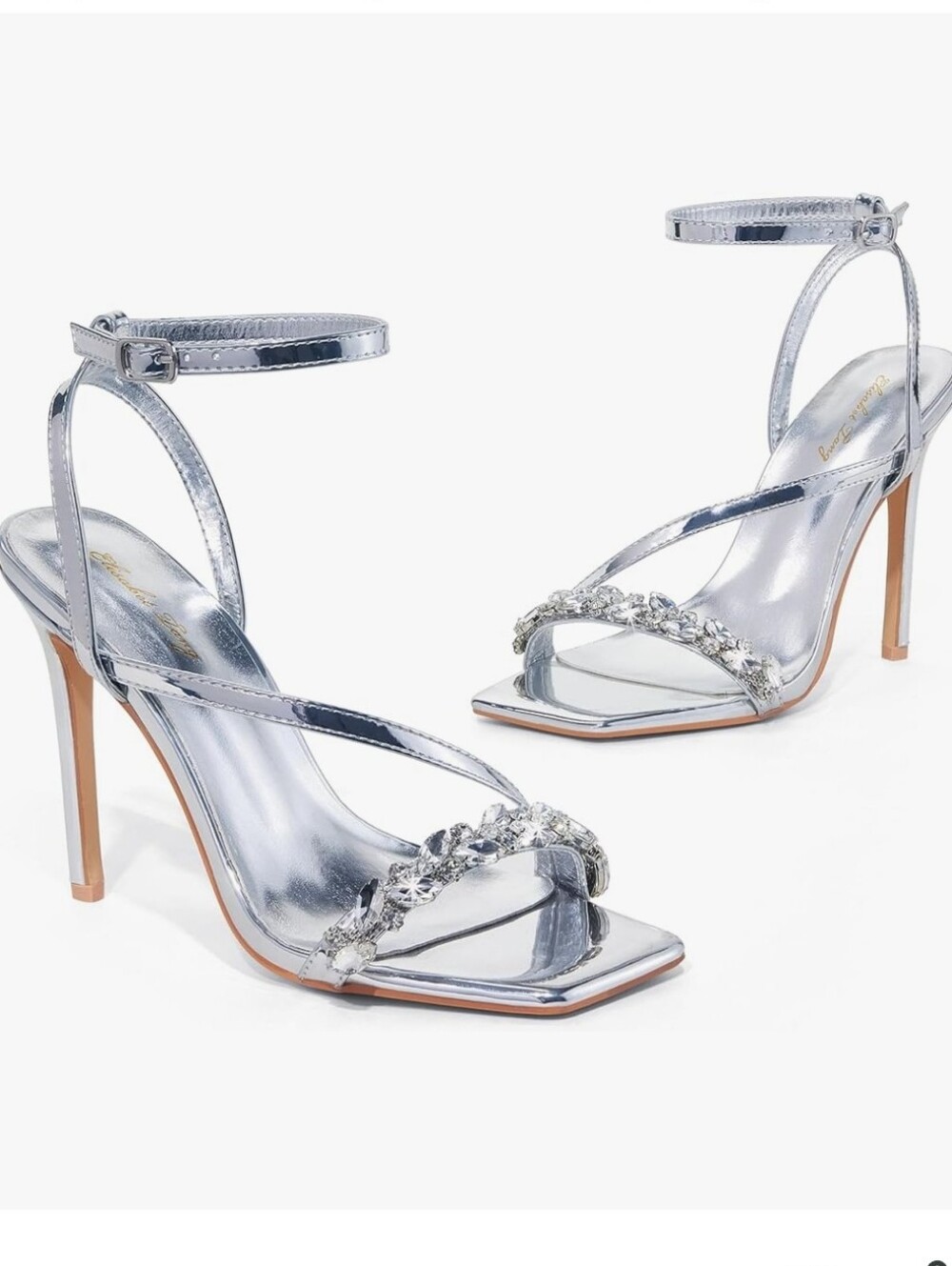 Elisabet Tang Stiletto Rhinestone Silver Heeled Sandals. Sz 11.  New
